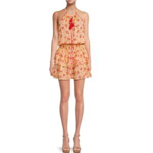 Poupette St Barth 'Kimi' Ruffle-Trim Mini Dress, Yellow Watercolor